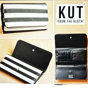 KUT‎ from the Kloth Slim Black/White Striped Tri-Fold Leather Wallet